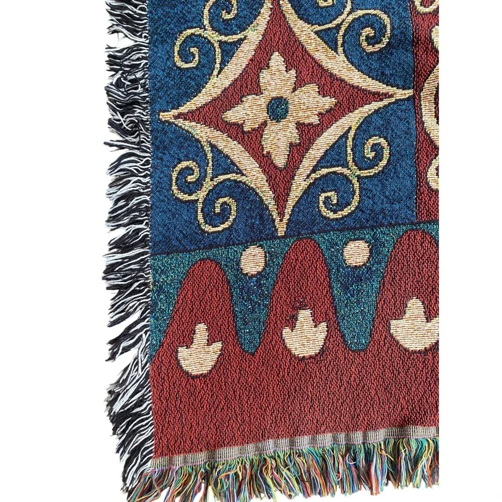 The Rug Barn Helen Vladykina Poinsettia Woven Throw Blanket Christmas Cotton USA